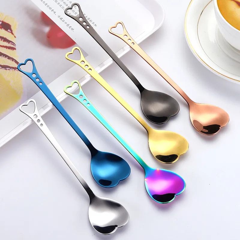 Creative Stainless Steel Heart Shape Spoon Tea Coffee Stirring Spoons Wedding Gift Home Kitchen Tools Flatware