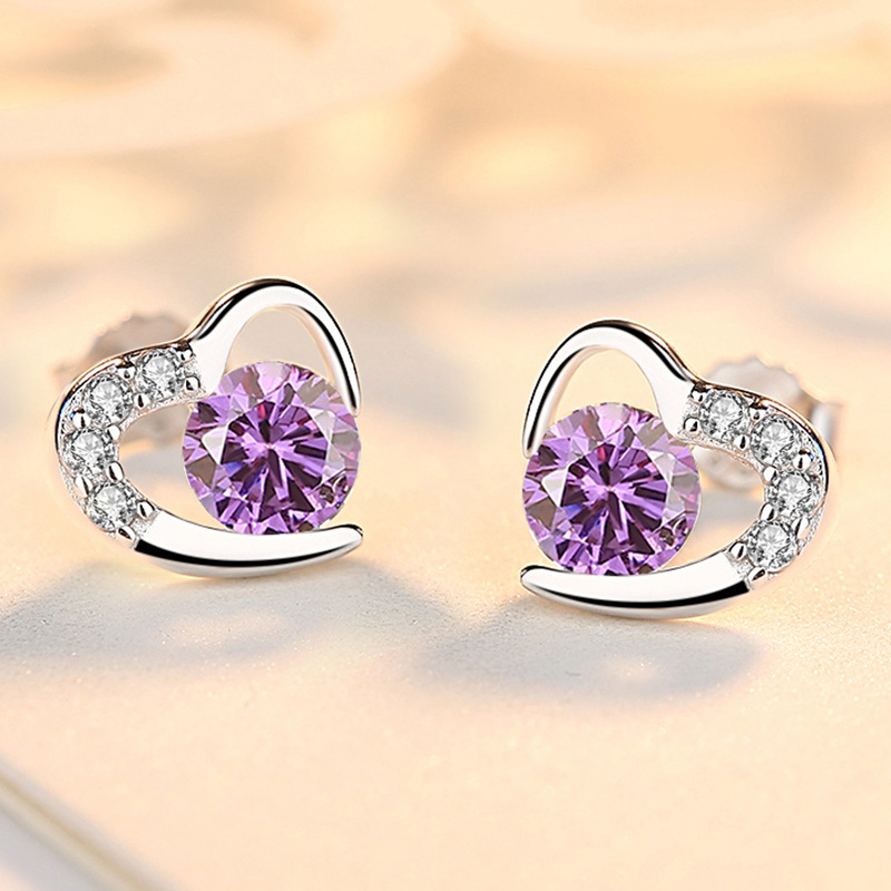 Pendiente de diseñador Pendiente de corazón de plata 925 para mujer Pendiente de cristal brillante Pendiente de diamante Joyería de lujo para mujer