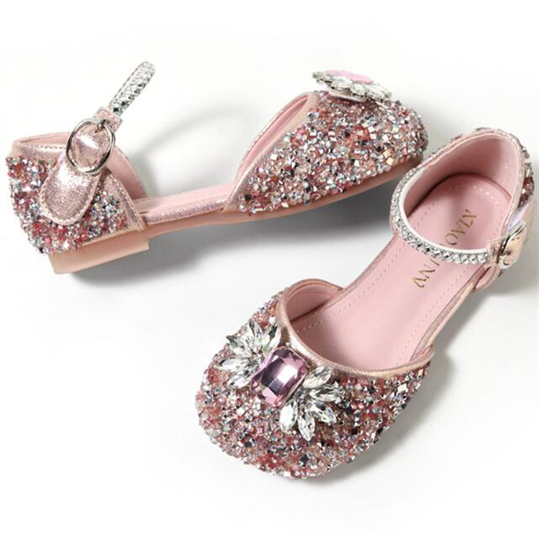 2023 spring and summer new girls rhinestone princess shoes children's small leather shoes girls baby soft-soled Baotou sandals