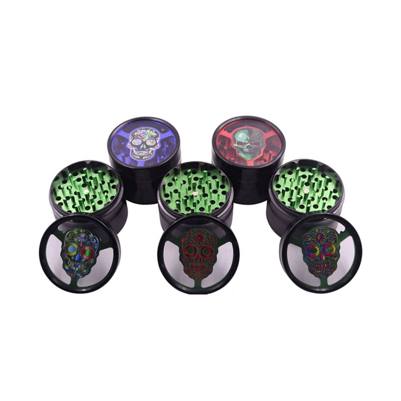 Latest Colorful Aluminium Alloy 63MM Smoking Skull Pattern Dry Herb Tobacco Grind Spice Miller Grinder Crusher Grinding Chopped Hand Muller Cigarette Holder DHL