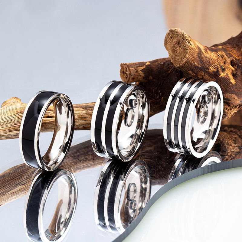 Trendy 8mm Zwarte streep Mannen Ring Titanium ring Carbide Casual Mannen Sieraden Paar Trouwringen Vriendje Gift