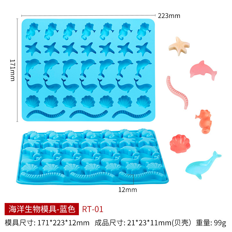 Silicone Sea Animal Gummy Mold Fish Dolphin Starfish Seahorse Shaped Chocolate Jelly Candy Fondant Mould Baking Decorating Tools