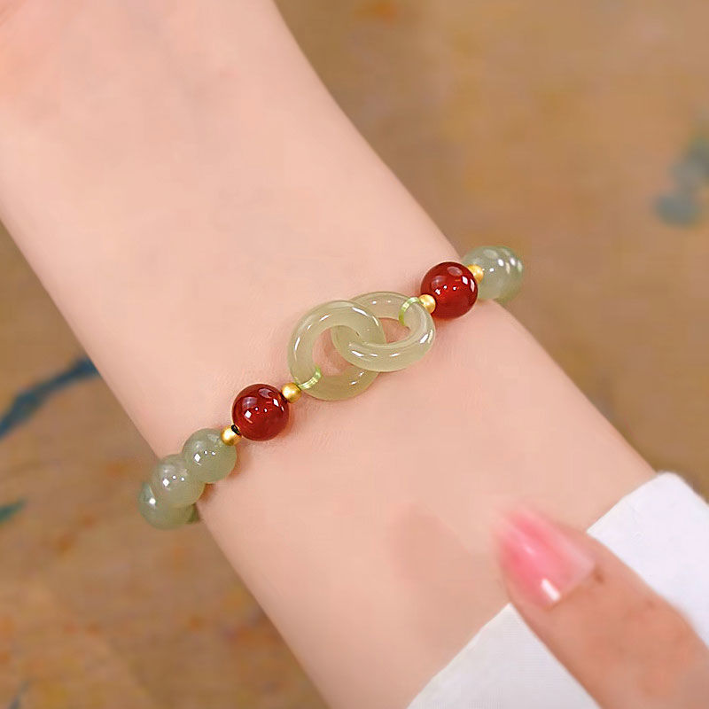 Imitation Jade Perle Bracelet pour Femme Coeur Boucle Fengshui Lucky Bangle Bijoux