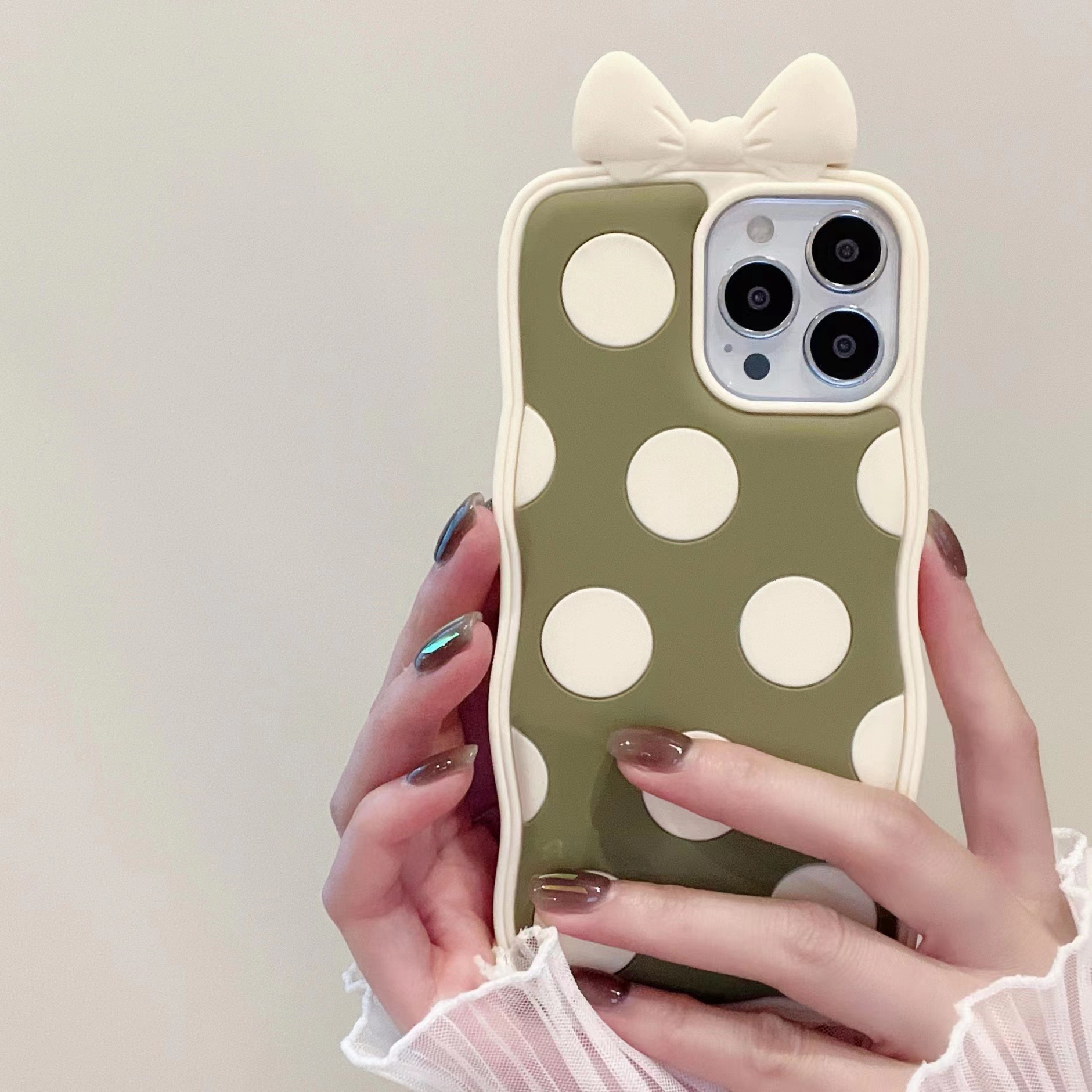 free DHL wholesale 3D Green Round Dot Silicone Phone Case For iPhone 14 Pro Max 11 12 13 Pro Max X XS Max XR 7 8 Plus Cartoon Soft Cover