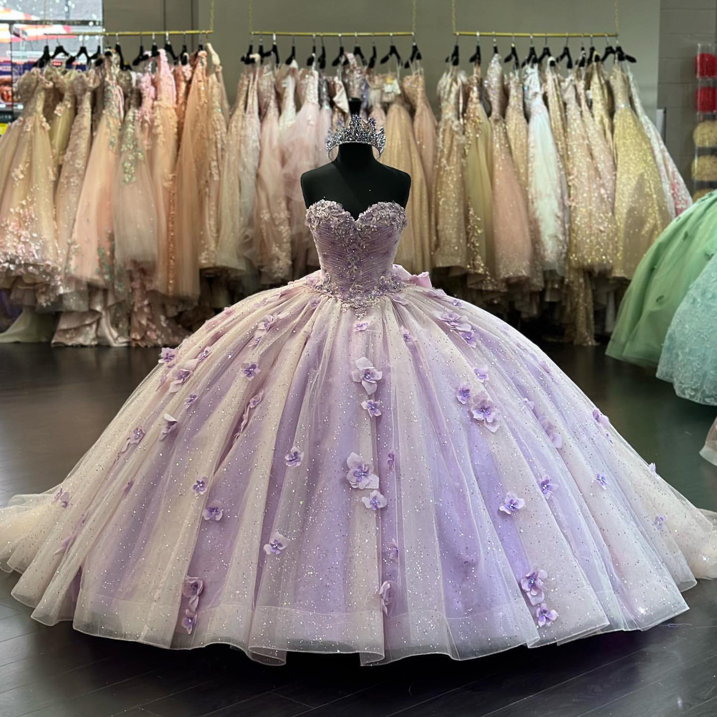 Lila quinceanera klänningar prinsessor bollklänningar 3d blommor älskling 16 födelsedagsfest prom klänning vestido de 15 anos