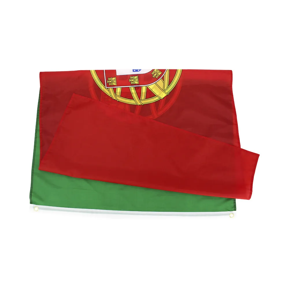 Drapeau du Portugal 90 x 150 cm en polyester de haute qualité imprimé 0,9 x 1,5 m drapeaux de pays nationaux volant à suspendre pour l'extérieur, décoration intérieure, drapeau personnalisé avec deux œillets en laiton.