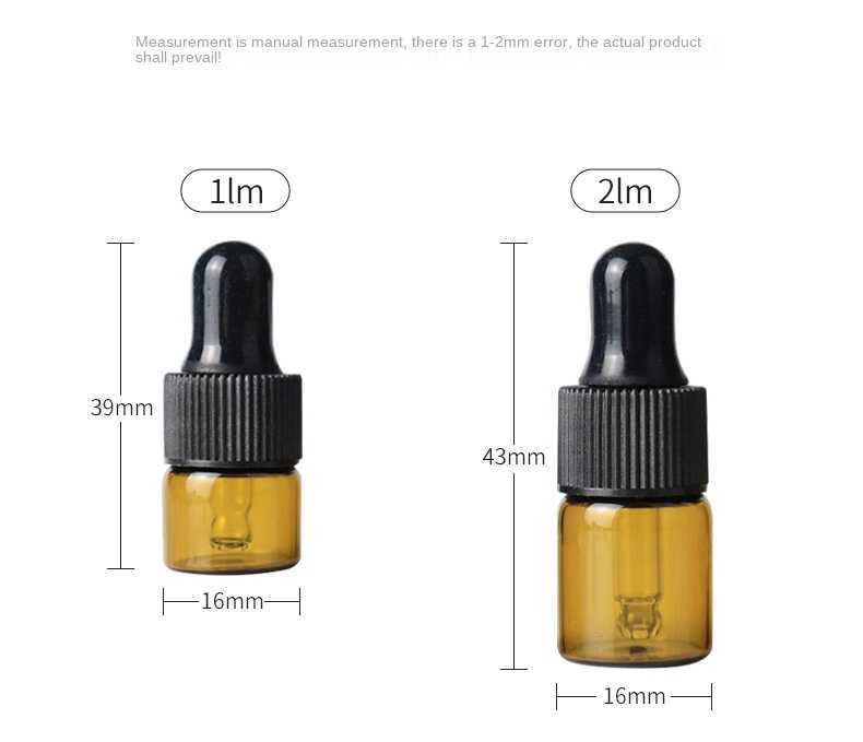 50/100 st 1-5/ml Essential Oil Glass påfyllningsbar ögon tom dropparflaskbehållare resor för oljor, parfymer shvc