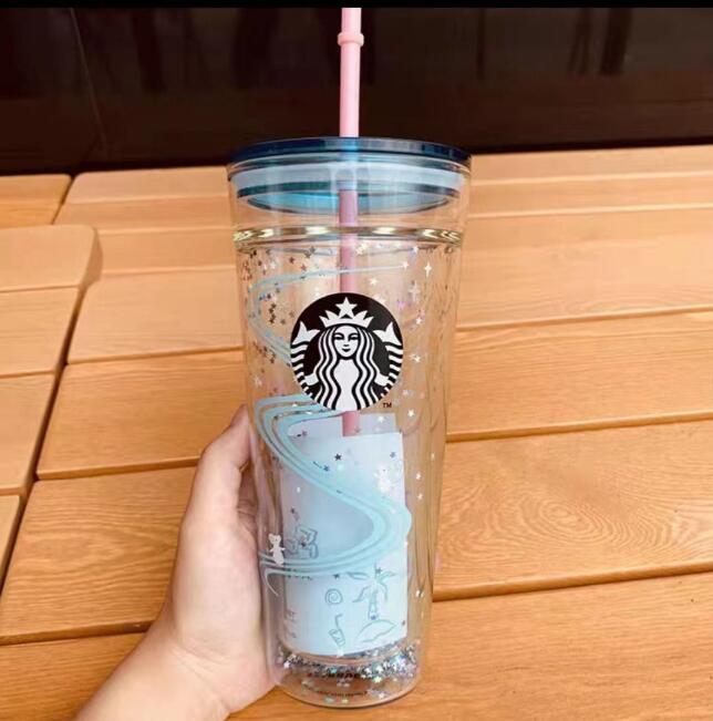 2023 Kreativer Trinkgeschirr Starbucks-Becher Rosa Kirschblüten-Glasbecher mit großem Fassungsvermögen und Strohbecher