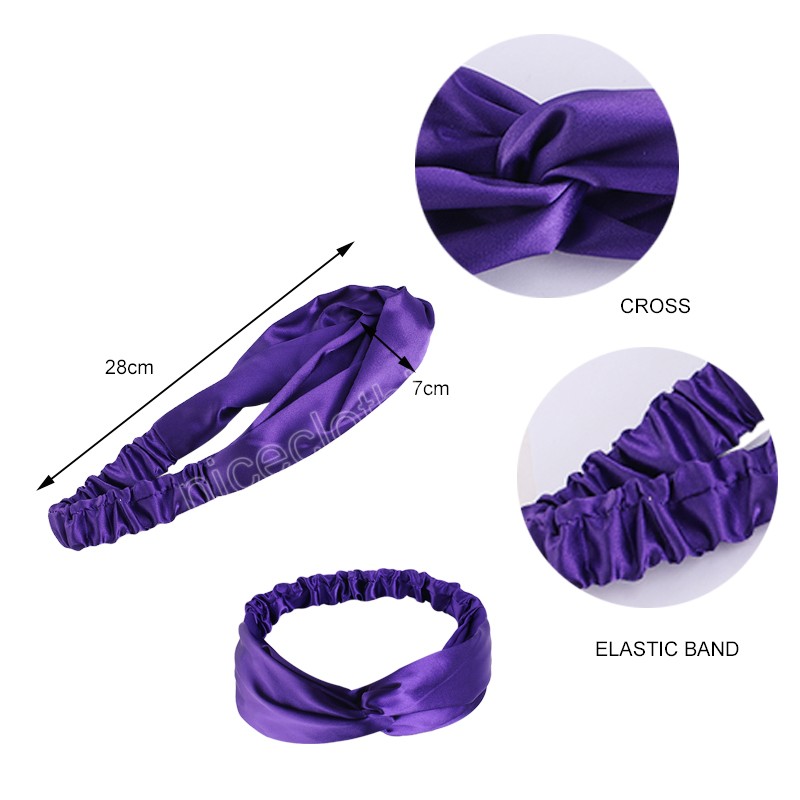 Bandeau torsadé en satin soyeux nœud haut croisé bandes de cheveux élastiques femmes filles bandeaux solides chouchous Turban accessoires de cheveux