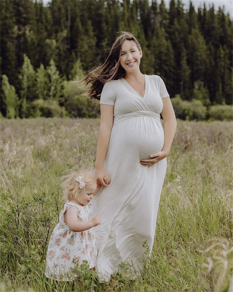 Robes de maternité accessoires de photographie robe Maxi douce pour les femmes enceintes à manches courtes femmes longue robe de grossesse séance Photo 2023 tenue quotidienne chaude