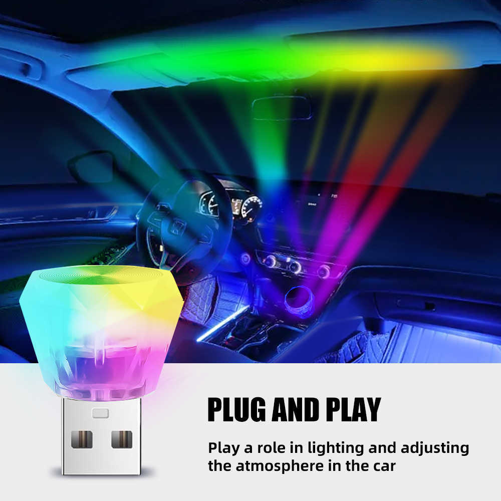 Nuevo Mini USB Night Light Car Atmósfera Lámpara Tipo de diamante Bombillas Protección ocular Computadora Carga de energía móvil Iluminación ambiental 5V