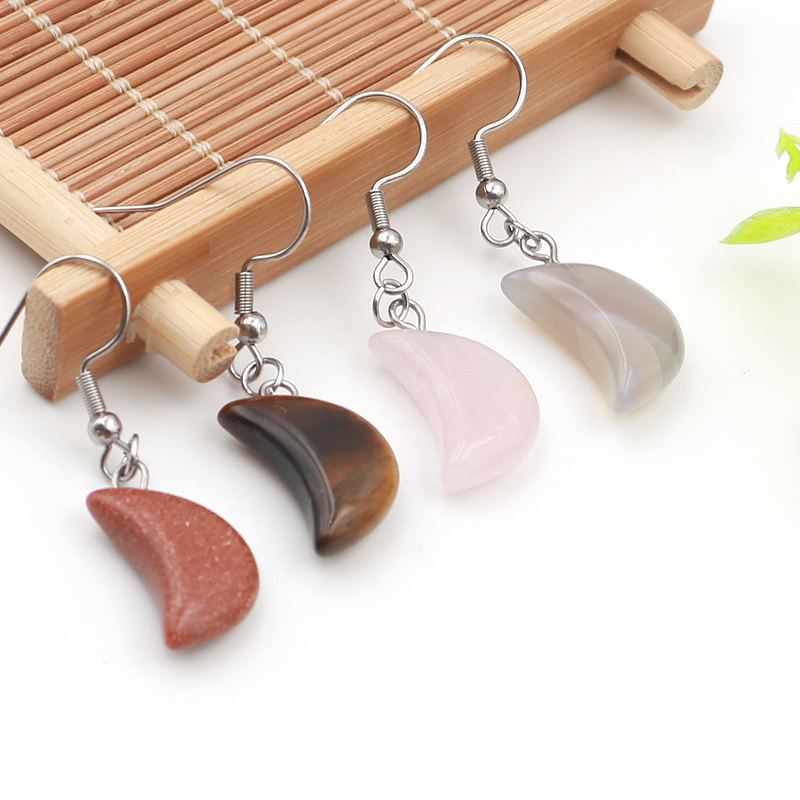 Natuurlijke Mini Moon Stone Dangle Earring Crystal Aventurijn Opaal Amethist Quartz Gemstone Charms Oorbellen