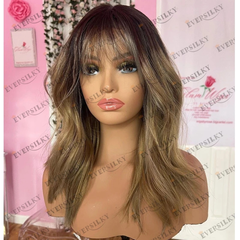 Ombre Balayage Honey Blonde Short Human Hair Fringe Wigs Full Lace Wigs for Black Women Glueless New 13x3 Lace Front Wigs Natural Remy Hair