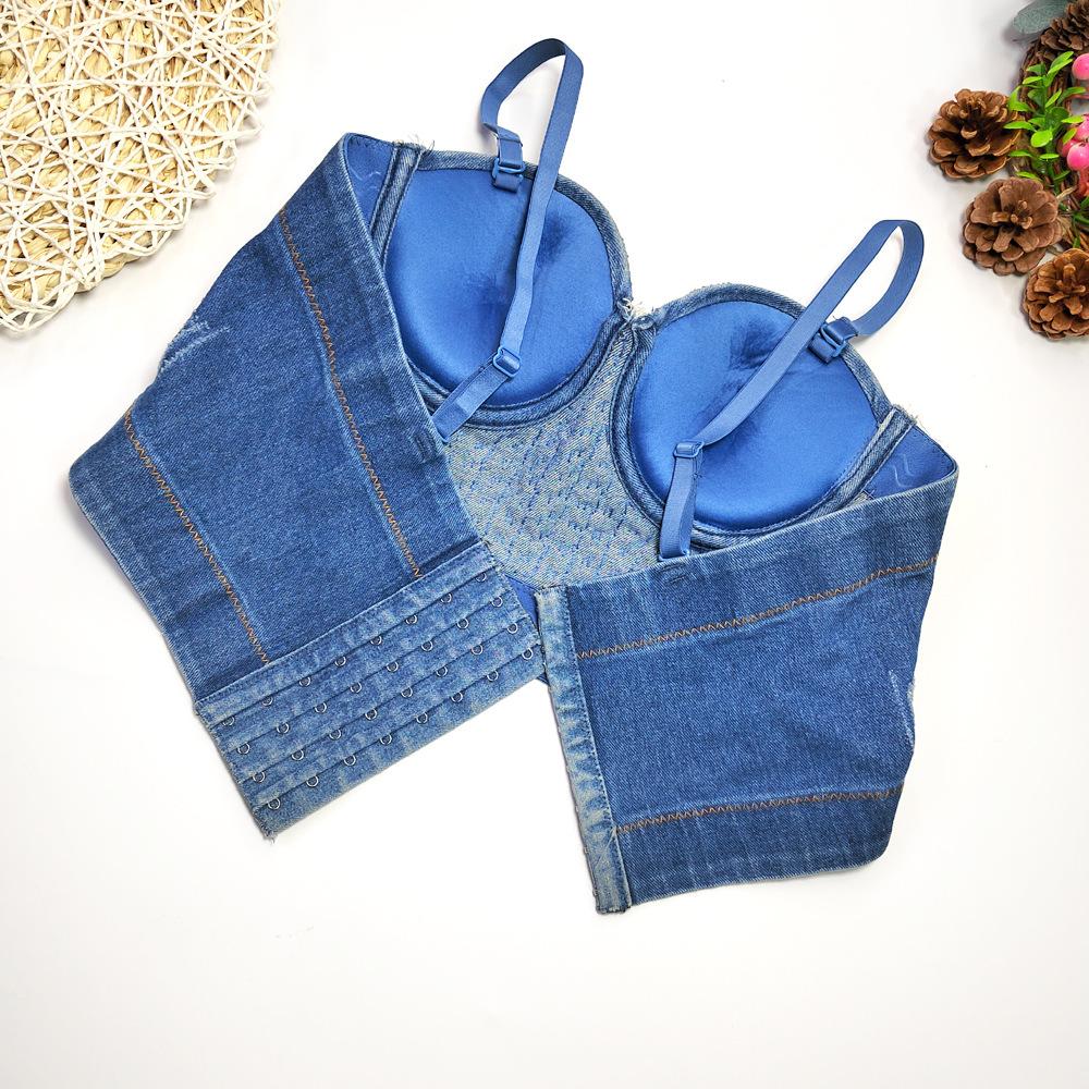 Camis Beaded Denim Dżins Camisole Bielizna za przystąpienie do push up Bustr Bra seksowne przycięte plecy Tops Slim Tank Top Kobieta 2023 Summer Summer