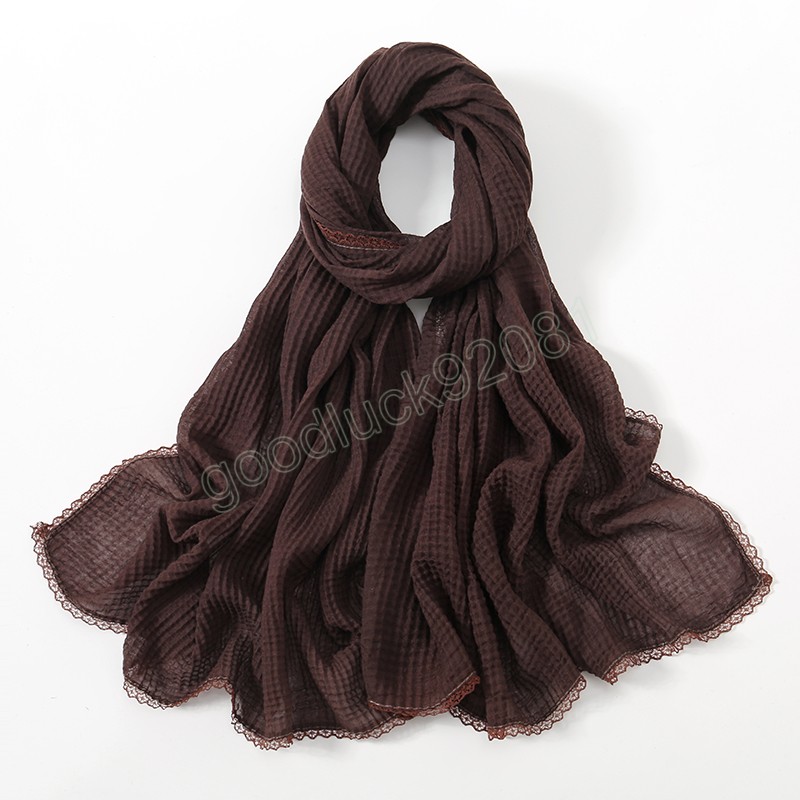 Kanten katoen viscose hijab voor vrouwen moslim sjaal sjaals massieve hoofddoek wraps foulard hoofdband Musulman femme sjaals tulband