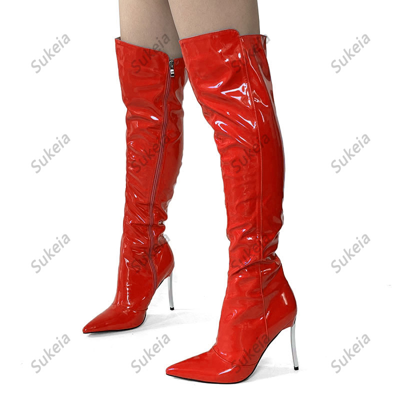 Sukeia Overknee-Stiefel für Damen, durchgehender Reißverschluss, Stiletto-Absätze, spitze Zehen, hübsche hellblaue Partyschuhe, Damen, US-Größe 5–15