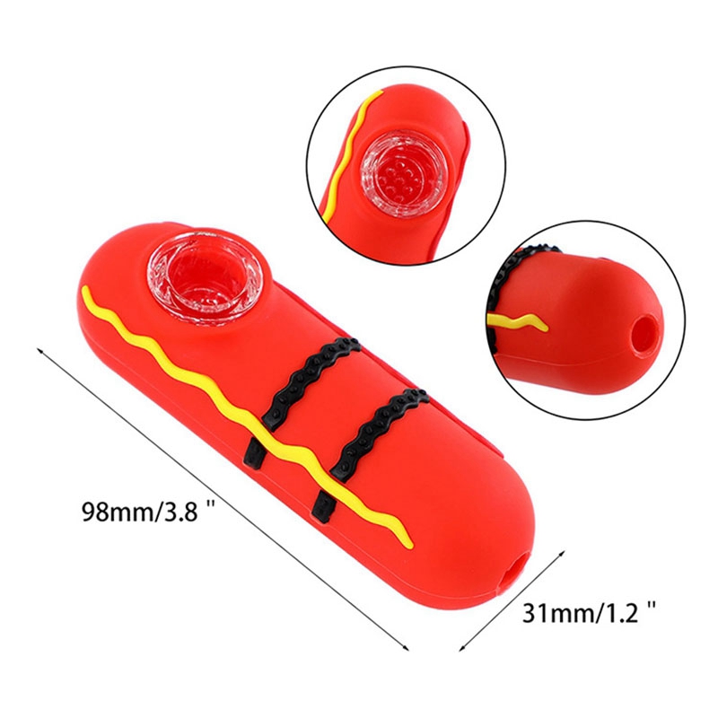 Colorful Silicone Pipes Food Hotdog Style Glass Nineholes Filter Screen Bowl Dry Herb Tobacco Cigarette Holder Hookah Waterpipe Bong Smoking Tube DHL