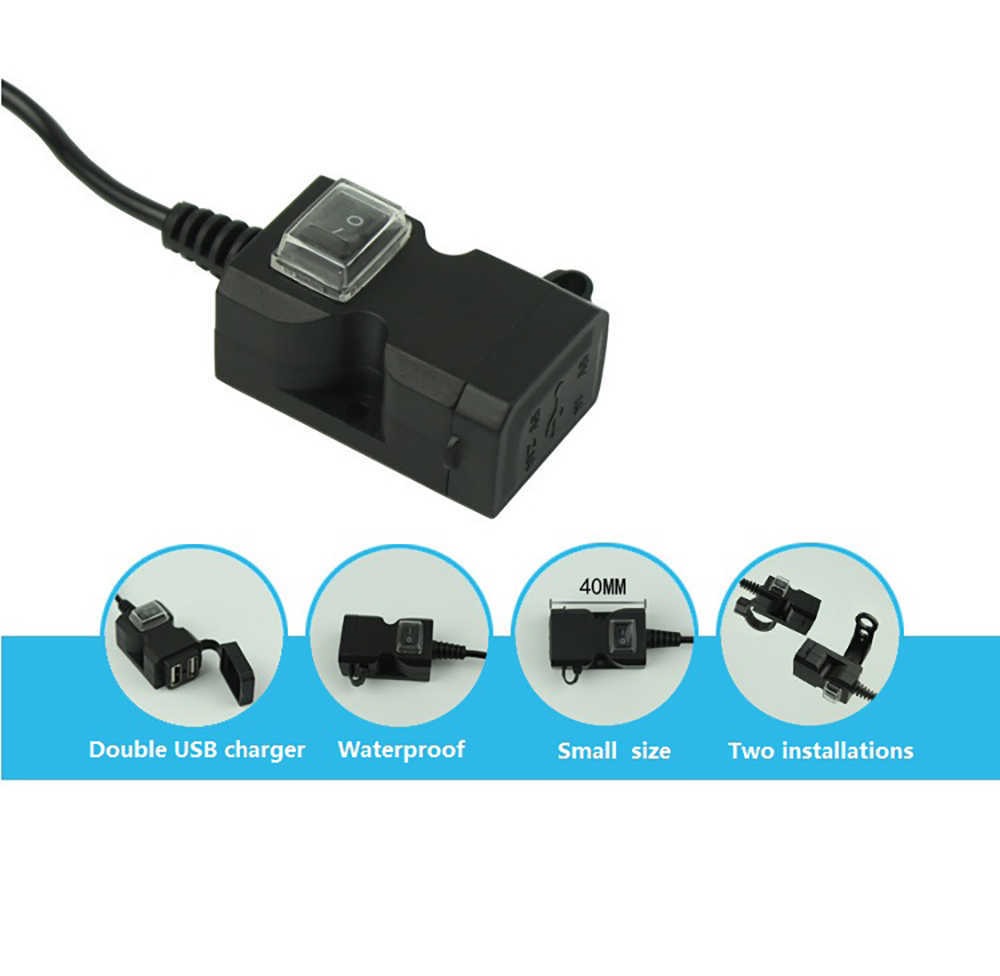 Nuovo 12-24v 9-90v Doppio 1.0A2.1A USB Caricabatterie da manubrio Scooter elettrico Moto USB Caricatore rapido telefono cellulare 3.0