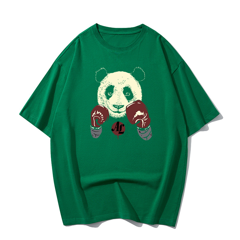 Bedrukt katoenen T-shirt met ronde kraag en panda vrijetijdsmode voor heren met korte mouwen