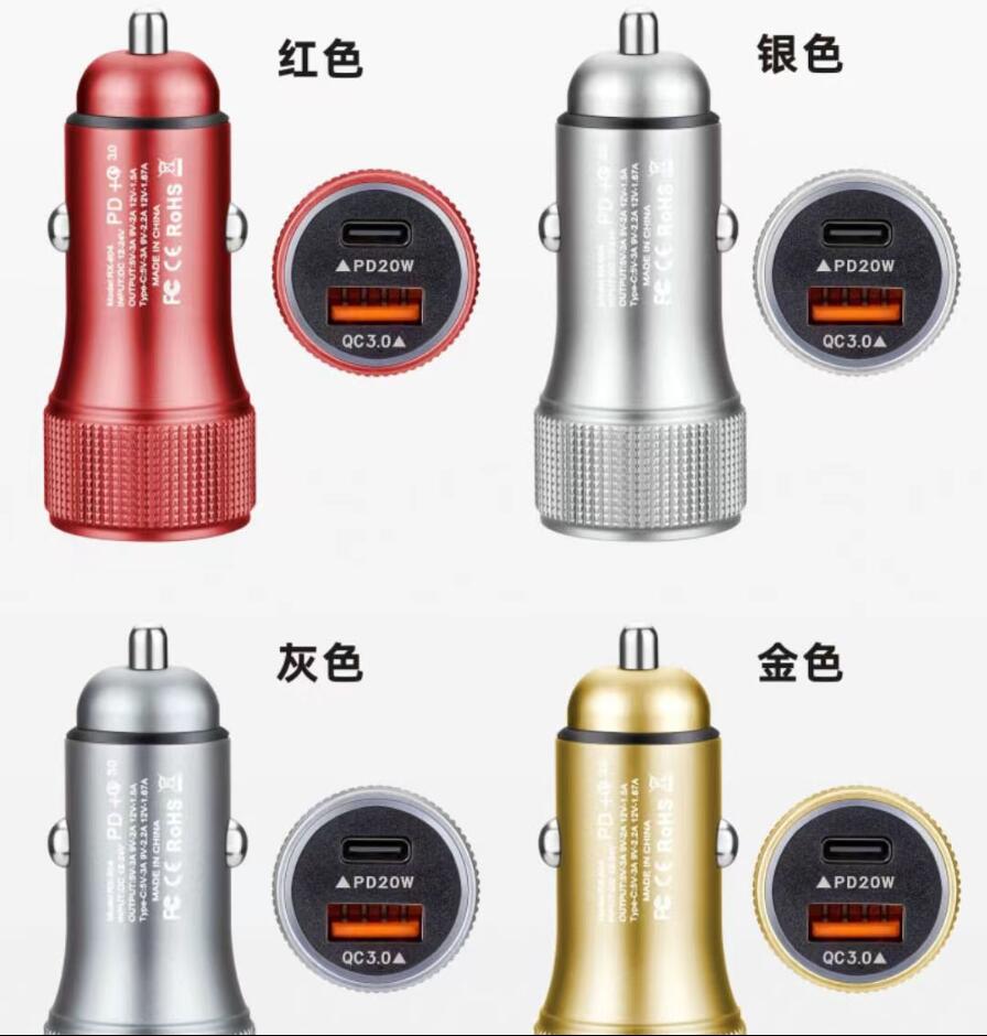 18W 15W Universal Car Cigarettändare Socket Adapter Snabbladdning PD USB C Car Charger QC3.0 Adapter Dual Port Car Charger