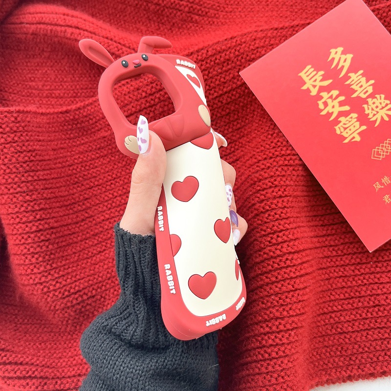 DHL gratuit gros coréen ins mignon coeur d'amour lapin oreille rouge 3D téléphone étui pour iPhone 14 13 12 11 Pro Max 14pro 13pro Silicone protection souple Cove
