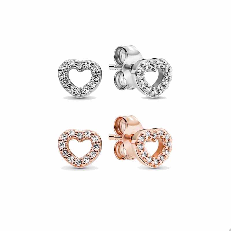 Open hart oorknopjes voor Pandora Authentieke sterling zilveren bruiloft partij sieraden ontwerper oorbel set voor vrouwen kristal diamant liefde oorbel met originele doos