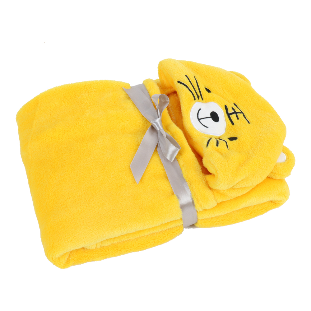 Couverture de bébé à capuche monocouche pour nouveau-né flanelle unie dessin animé tigre jaune bébé emmaillotant tissu polaire tricoté pour soins chauds serviette de bain bébé