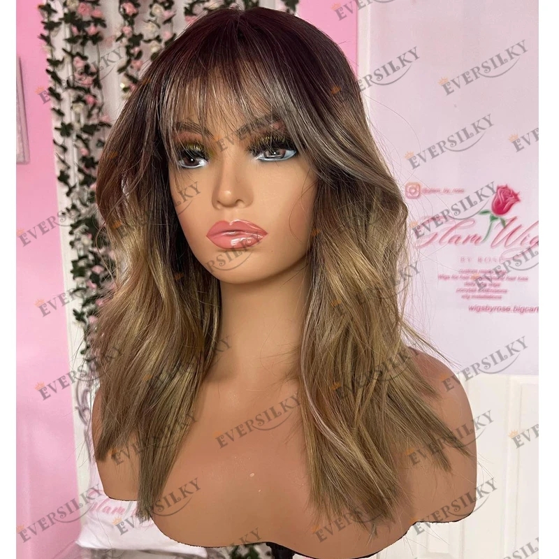 Ombre Balayage Honey Blonde Short Human Hair Fringe Wigs Full Lace Wigs for Black Women Glueless New 13x3 Lace Front Wigs Natural Remy Hair