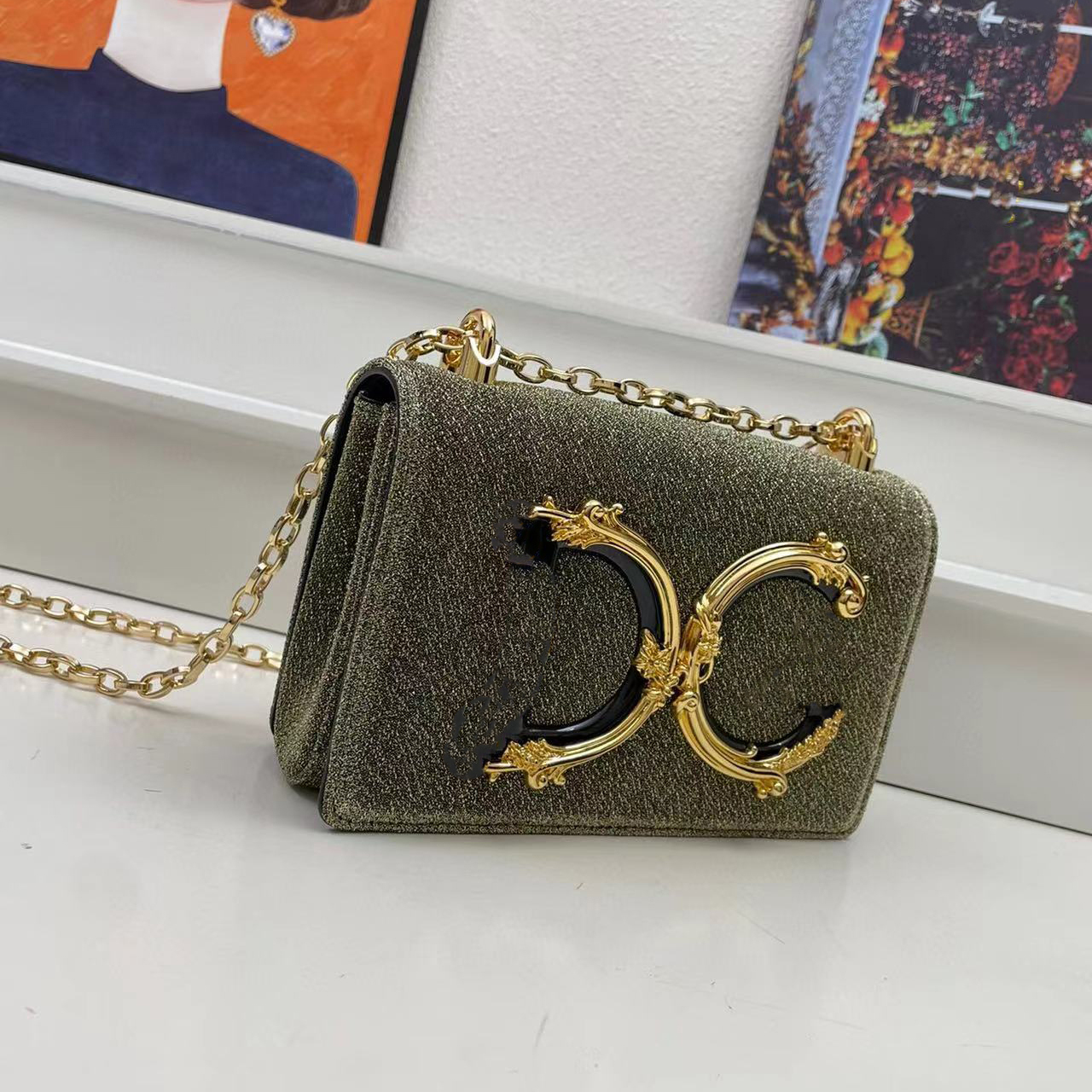 5A Espejo Calidad D Bolso de hombro Mujer Bolsos con solapa de embrague Bolso de mano de lujo para mujer Bolsos de cuero genuino real Bolso de mensajero con cadena Señora logo dorado 21Cm