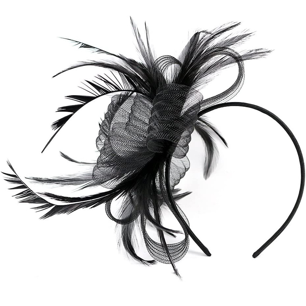 British Retro Feather Mesh Bridal Headwear Hair Bands Ladies Dinner Dresses Matching Hair Clips