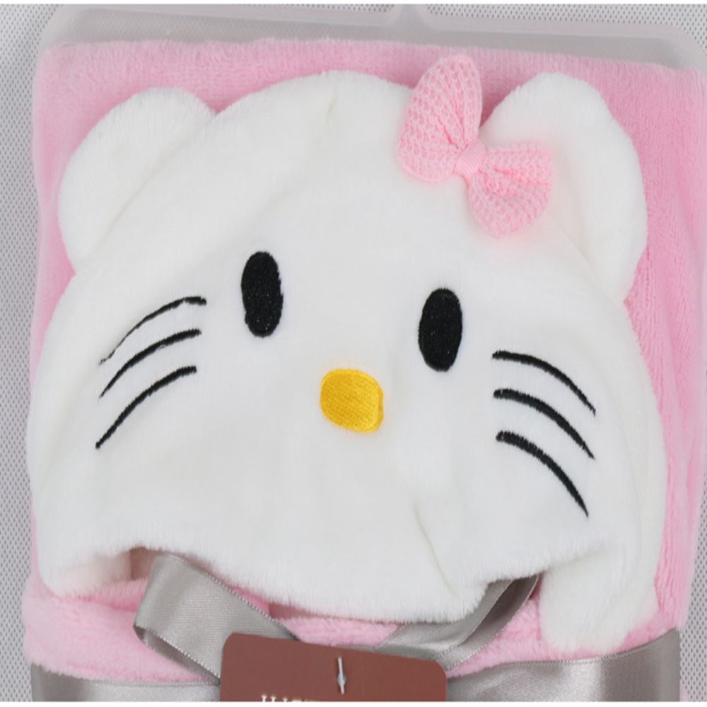 Single-layer Hooded Baby Blanket for Newborn Plain Flannel Cartoon Pink Cat Baby Swaddling Knitted Fleece Fabric Baby Bath Towel for Ware Care