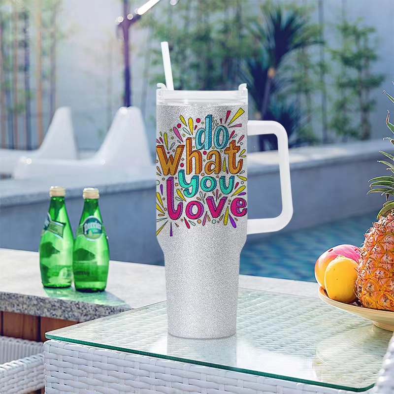 40oz Glitter Sublimation Tumbler Double Wall Stainless Steel Water Cup Car Mugs with Handle L01