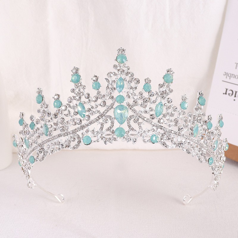 الذهب الأخضر ألوان كريستال تاج للفتيات Tiaras غطاء الرأس حفلة زفاف فستان شعر مجوهرات مجوهرات