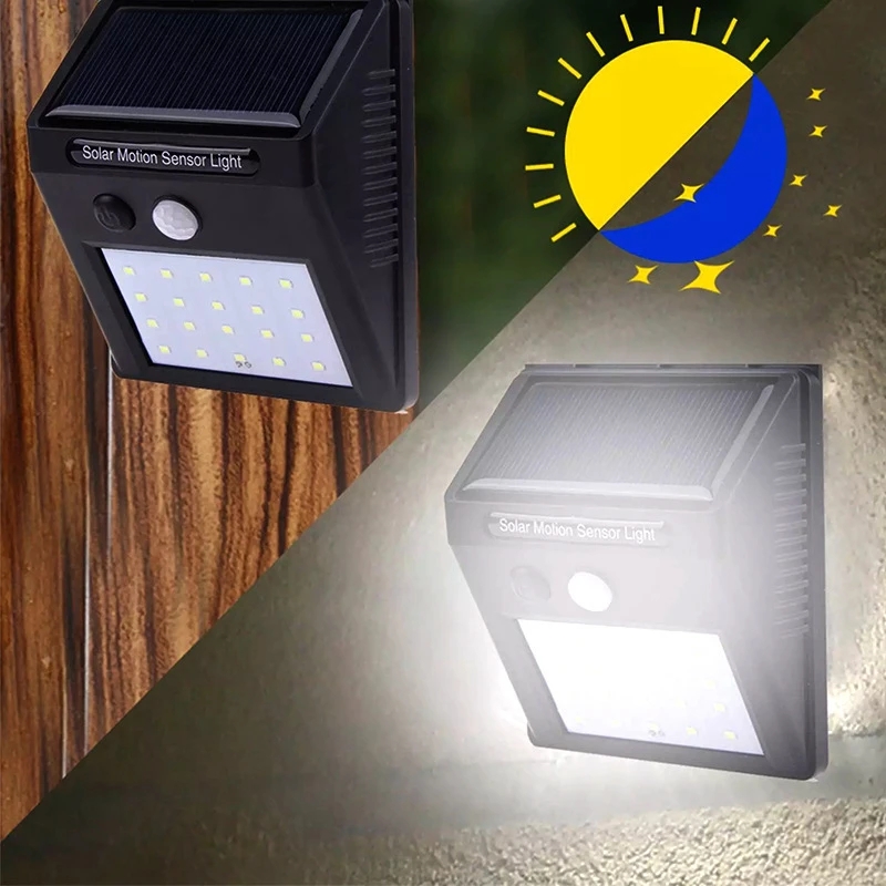 20 LED impermeable IP65 alimentado por energía Solar inalámbrico PIR Sensor de movimiento luz exterior jardín paisaje patio césped seguridad lámpara de pared