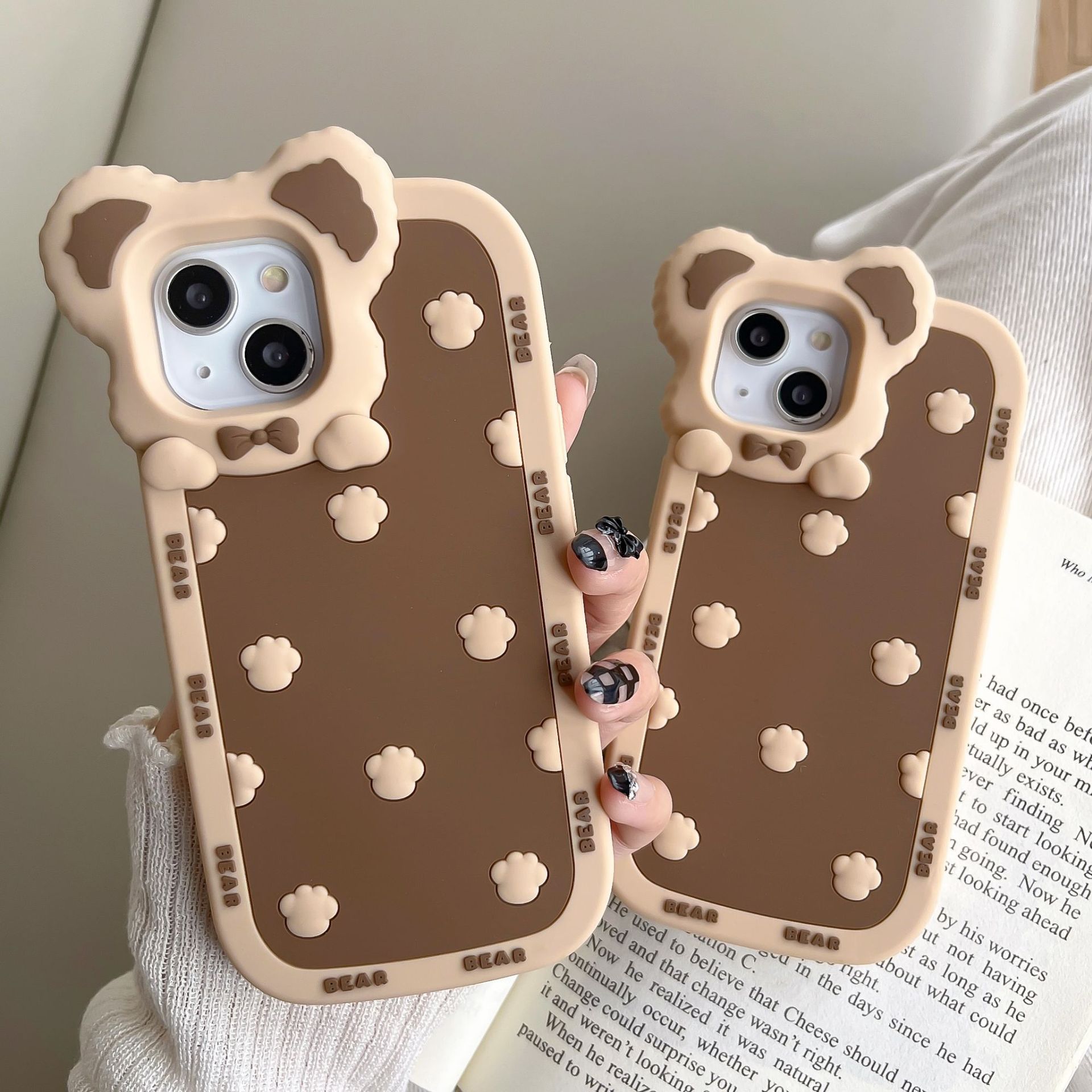 Free DHL wholesale Cute Cartoon Cute Bear ear 3D Case For iphone 14 Plus 13 12 11 Pro Max girl kids Shockproof Soft silicone cat's paw Phone Cover gift
