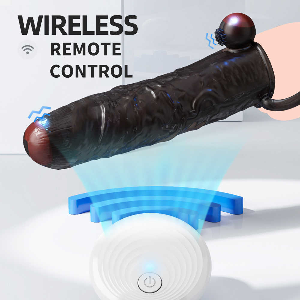Wilreless Remote Control Penins Hylsa vibrator Återanvändbar manlig utvidgningsfördröjning Kukring vibrerande penisskydd
