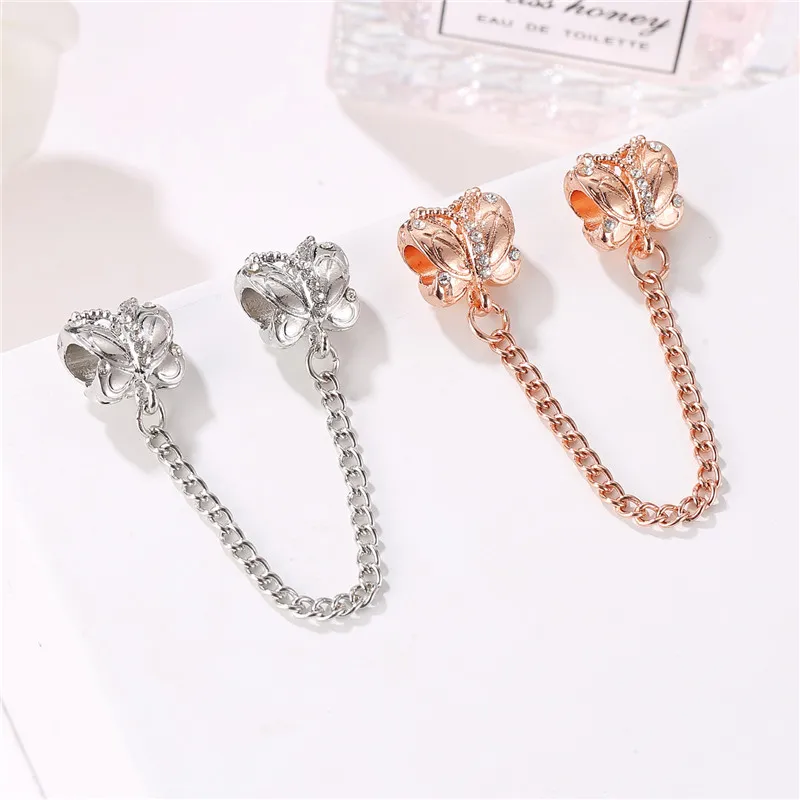 925 Silver Charm Beads Dangle New Cute Butterfly Heart Arrow Safety Chain Pendant Bead Fit Pandora Charms Bracelet DIY Jewelry Accessories