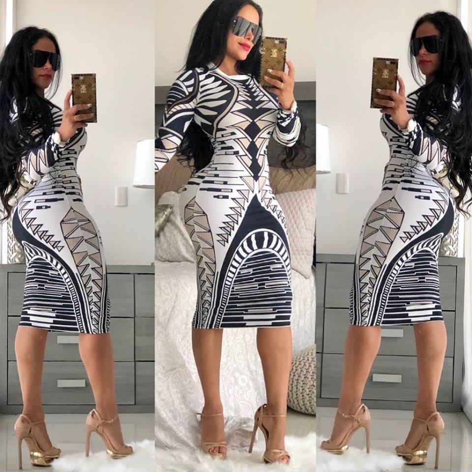 NOUVEAU Designer En Gros Sexy Robes D'été Femmes À Manches Longues Moulante Midi Robe Casual Imprimer Maigre Robe D'été Y2K Streetwear En Vrac En Gros Vêtements 001