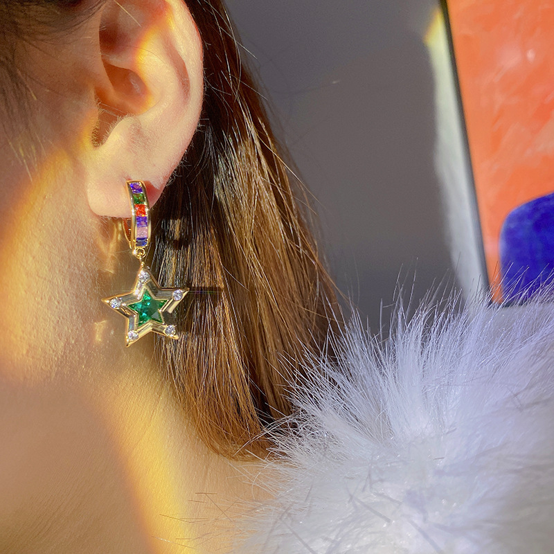 Stylish asymmetric cute sweet diamond crystal star heart pendant stud earrings for women girls fashion ins luxury designer vintage earring jewelry silver post