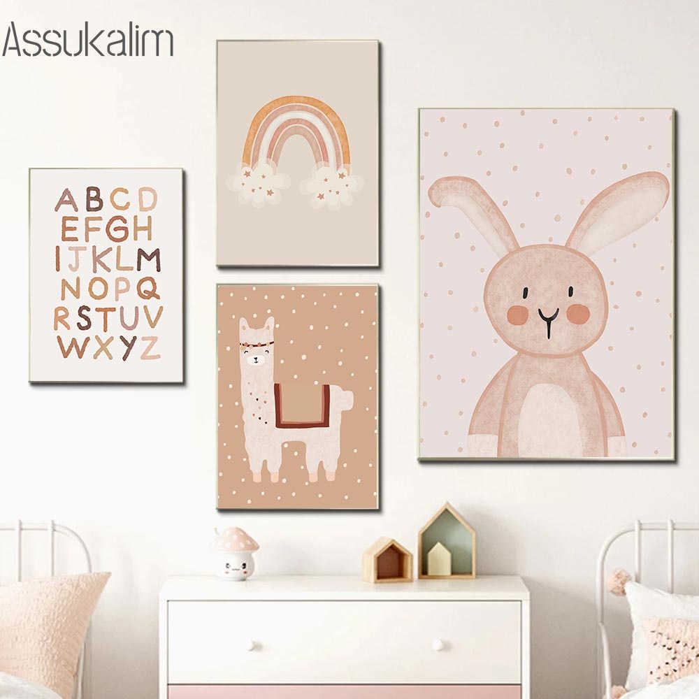 Boho Art Affischer Unicorn Prints Bunny Print Bilder Cartoon Alpaca Canvas Målning Nursery Wall Baby Room Decor 179p