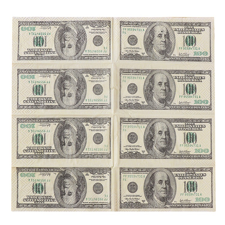 newst 10 sheets Pack Funny Dollar Pattern Tissue Paper Disposable Towel Pure Wood Portable Money Napkin Handkerchief