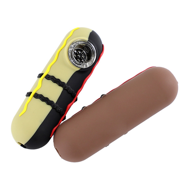 Tuyaux en silicone colorés Nourriture Hotdog Style Verre Nineholes Filtre Écran Bol Sec Herbe Tabac Porte-Cigarette Narguilé Pipe À Eau Bong Fumer Tube DHL