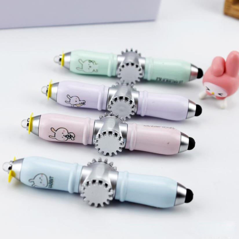 New Fidget Spinner Pen Rotating Pen Blue Cartoon Ballpoint Pen LED LED Aregting Emitting Pent Pen