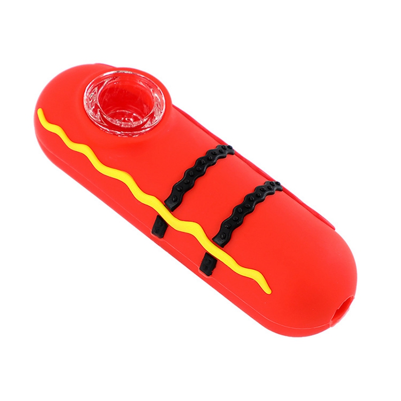 Colorful Silicone Pipes Food Hotdog Style Glass Nineholes Filter Screen Bowl Dry Herb Tobacco Cigarette Holder Hookah Waterpipe Bong Smoking Tube DHL