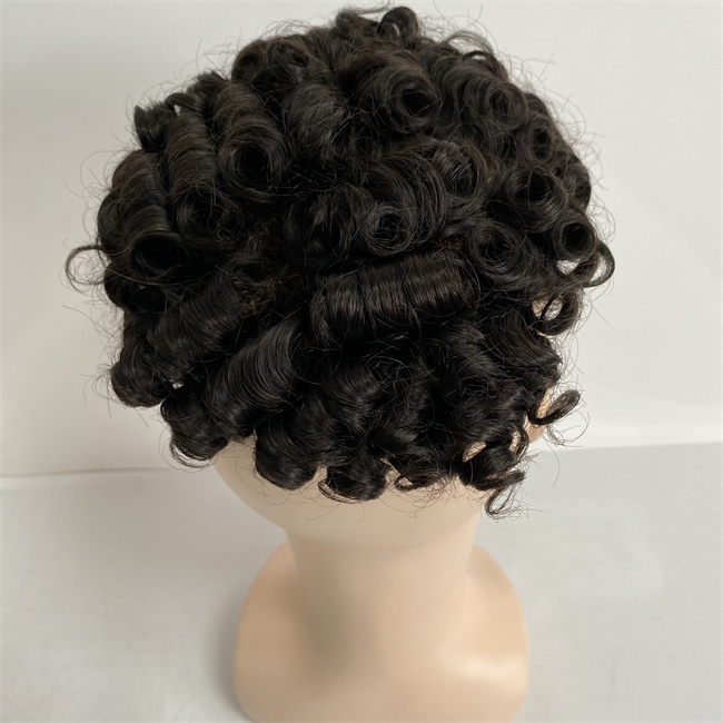 6 pollici Indian Virgin Human Hair Systems # 1b 20mm Curl Toupee 8x10 Mono Lace Unit uomini bianchi