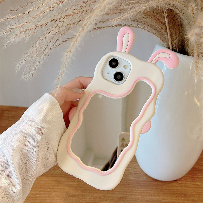 DHL gratuit en gros INS Rabbit Ears Silicone 3D Case miroir étui en silicone pour iphone 14 13 12 11 Pro Max Kid Antichoc silicagel Soft Cover