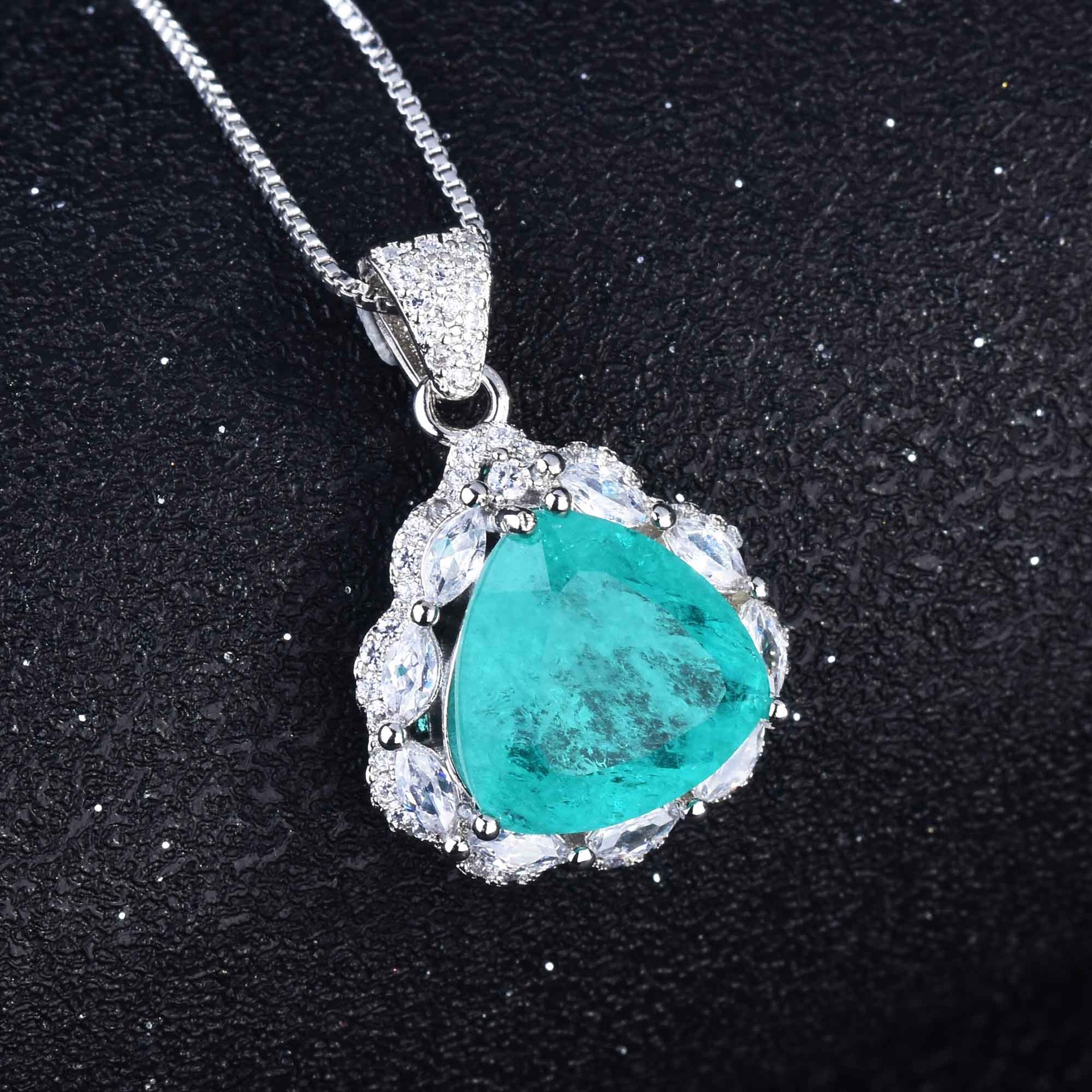 Nature Paraiba Tourmaline Jewelry Set 925 Sterling Silver Promise Party Party 결혼 반지 여성용 신부 보석을위한 귀걸이 목걸이