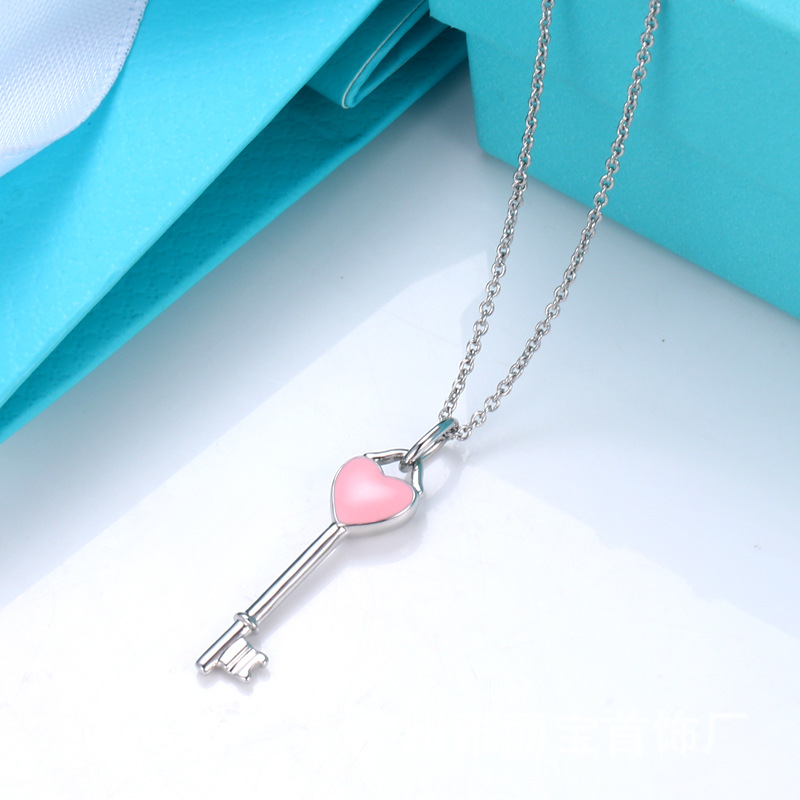 El mismo Collar de llave de corazón esmaltado, Collar de lujo claro para mujer, Corazón Azul, Corazón Rosa, Collar de amor, Collar de hueso, Collar con colgante de llave