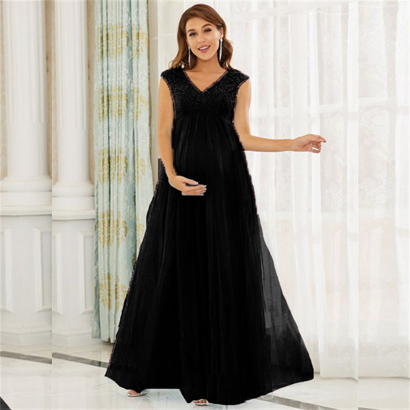 Chiffon Maternity Dresses Photography Props Sexig delad sida maxi klänning för gravid spets ärmlösa kvinnor lång graviditet klänning fotografer 2023 heta