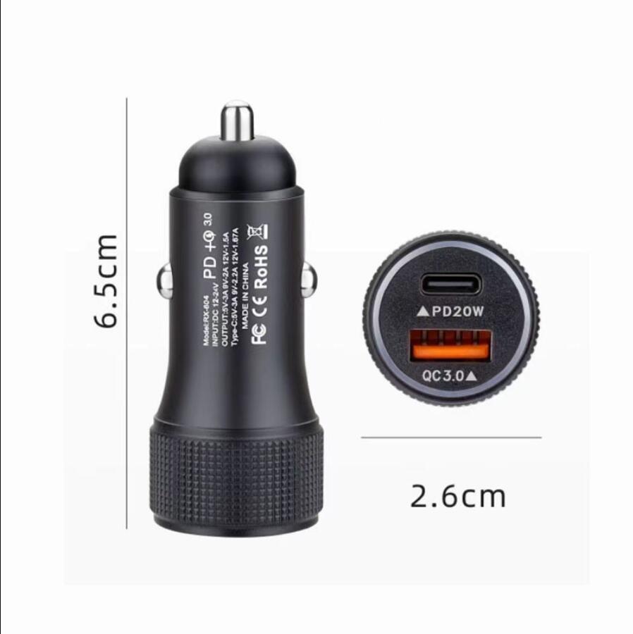 18W 15W Universal Car Cigarettändare Socket Adapter Snabbladdning PD USB C Car Charger QC3.0 Adapter Dual Port Car Charger